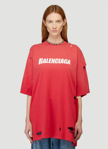 Distressed Logo Motif T-Shirt Balenciaga Distressed Logo Motif T-Shirt Pink bal0244074