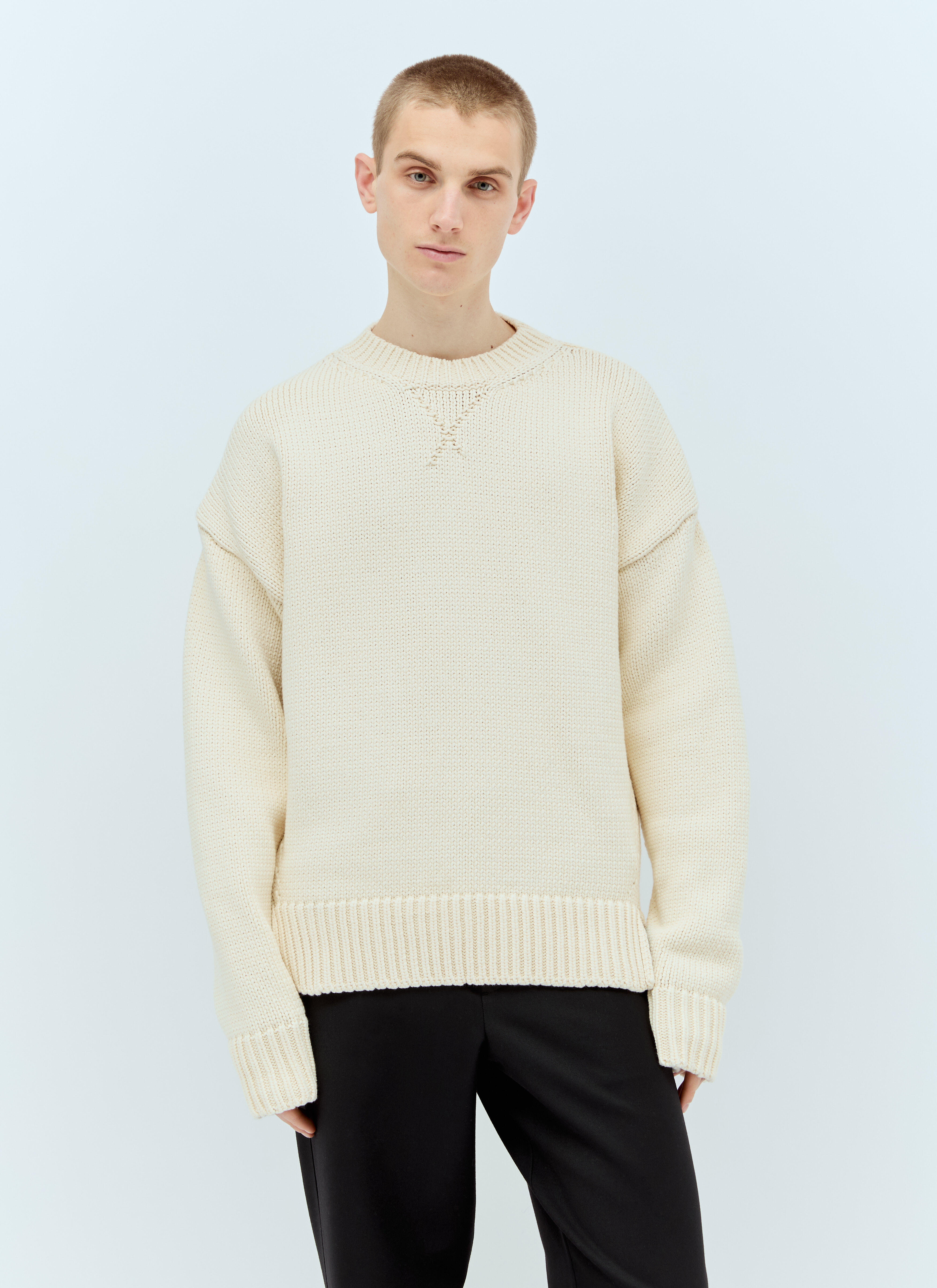 Jil Sander Men s Heavy Knit Crewneck Sweater in Beige LN CC