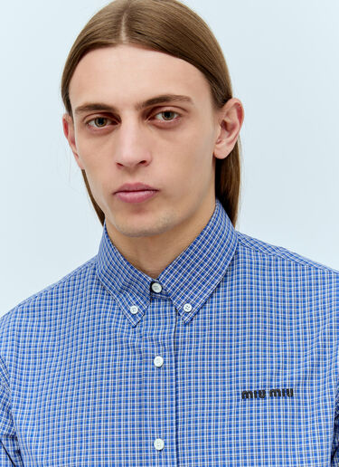 Logo Embroidery Checked Shirt Miu Miu Logo Embroidery Checked Shirt Blue miu0356003