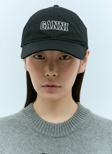 GANNI Logo Embroidery Baseball Cap Black gan0255071