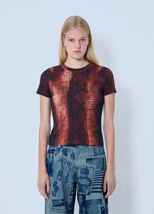 Jean Paul Gaultier Cotton Ribbed Python Print T-shirt Brown jpg0264002