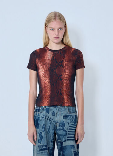 Jean Paul Gaultier Cotton Ribbed Python Print T-shirt Brown jpg0264002