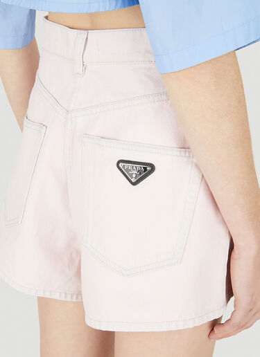 Prada Logo Plaque Denim Shorts Pink pra0248020