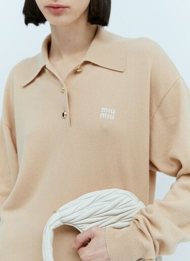 Cashmere Knit Polo Shirt Miu Miu Cashmere Knit Polo Shirt Beige miu0254004