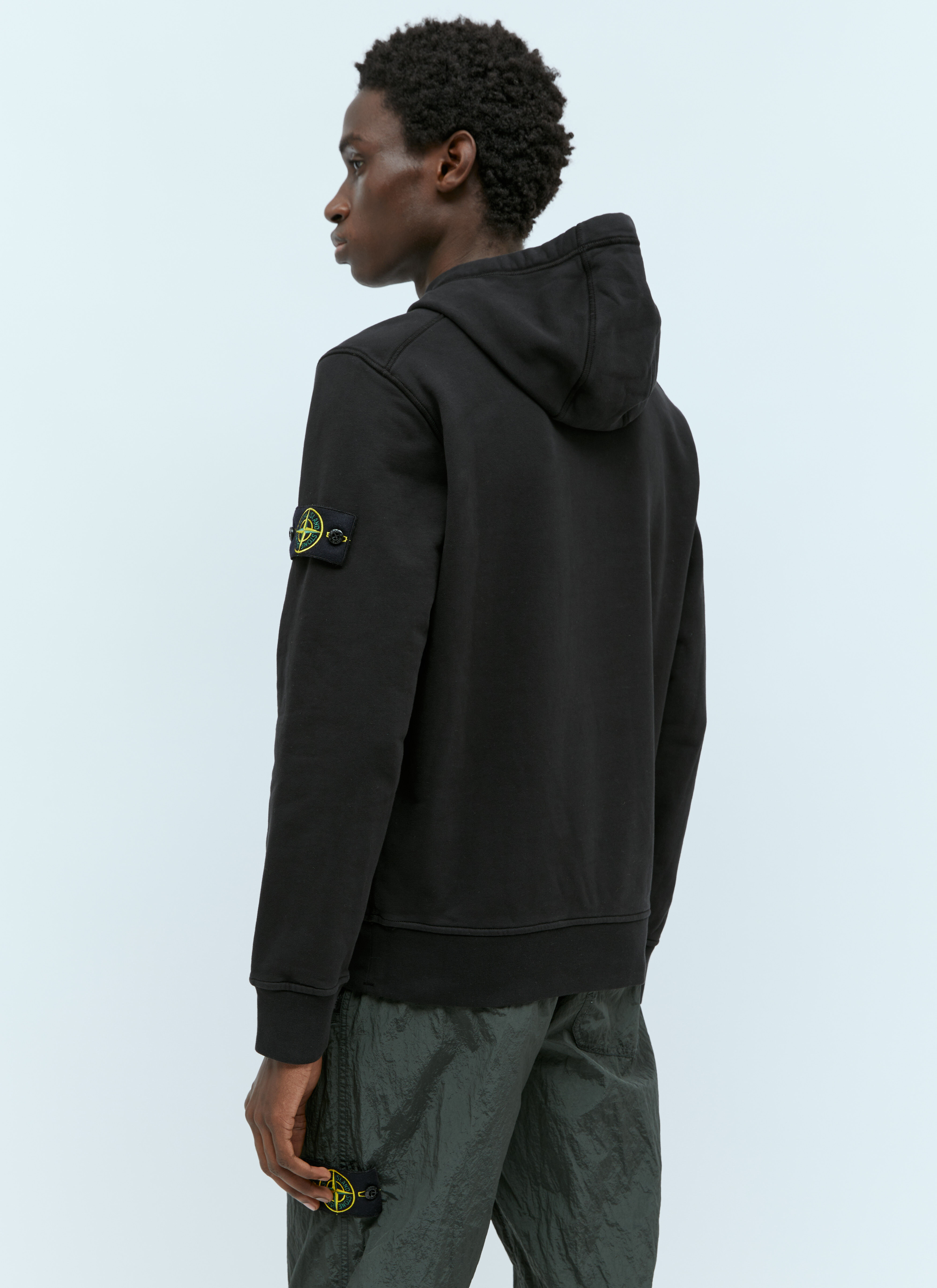 Stone Island Men s Logo Patch Hooded Sweatshirt in Black LN CC