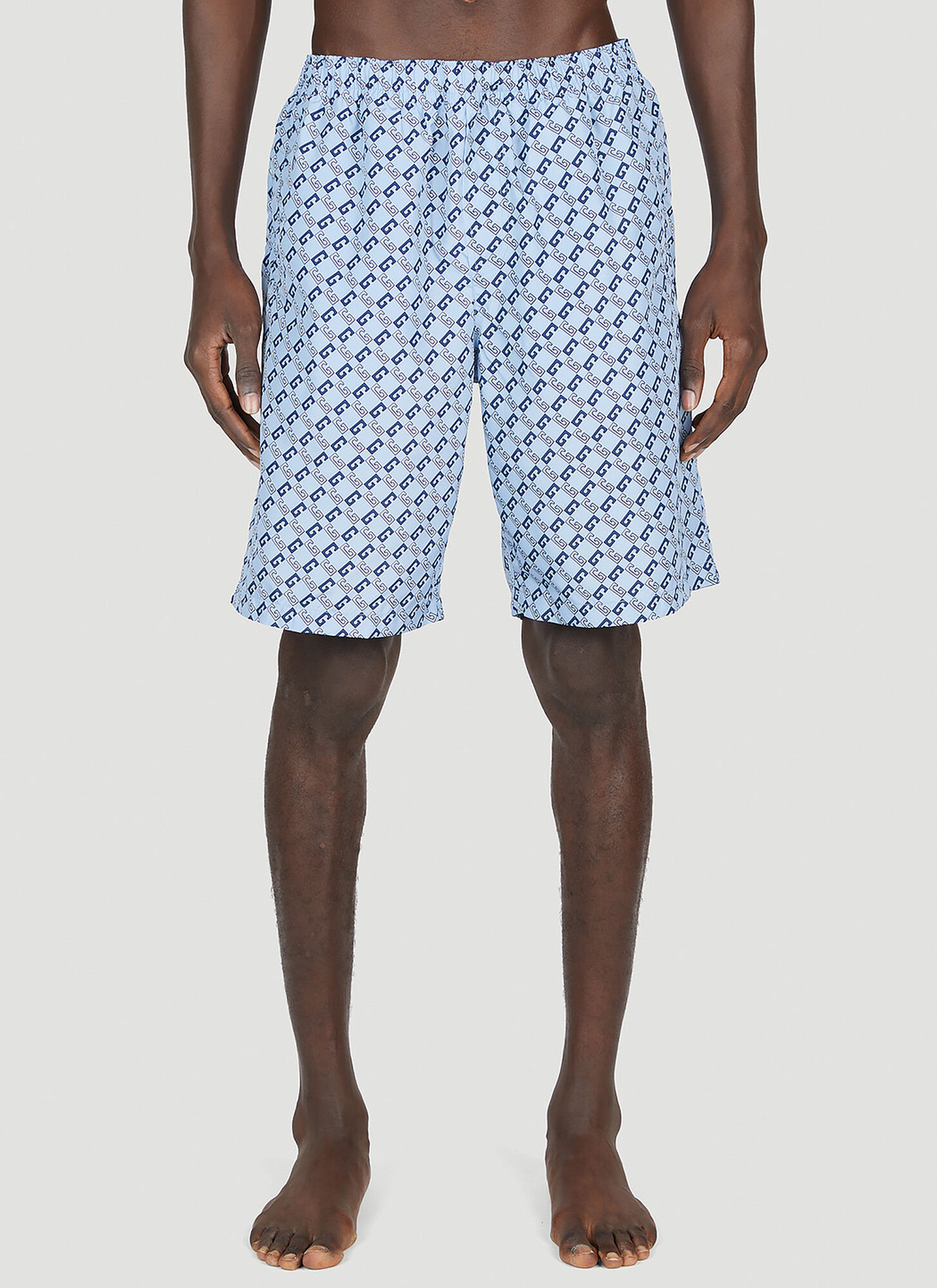 Gucci Nylon Printed Swim Shorts In Blue