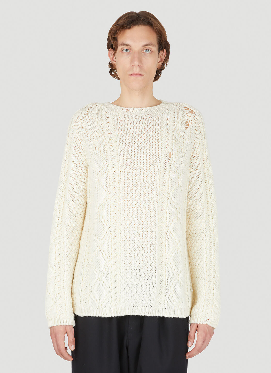 Maison Margiela Distressed Cable Knit Sweater in Cream LN CC