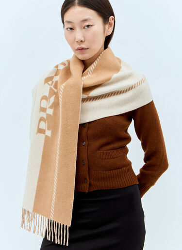 Prada Logo Jacquard Wool Scarf Beige pra0258071