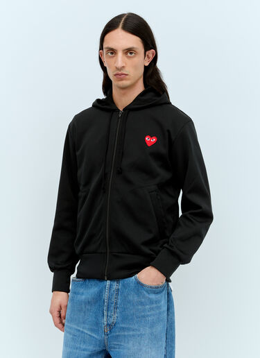Comme Des Garçons PLAY 로고 패치 지퍼 후드티셔츠 블랙 cpl0356013
