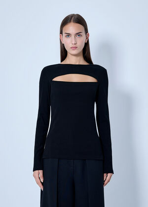 Yohji Yamamoto C/ Rib Slit Chest Long Sleeve T-Shirt Black yoy0263005