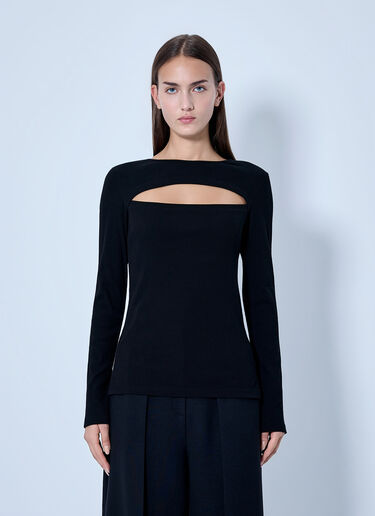 LN-CC® - Yohji Yamamoto: C/ Rib Slit Chest Long Sleeve T-Shirt - Black Yohji Yamamoto C/ Rib Slit Chest Long Sleeve T-Shirt Black yoy0263005