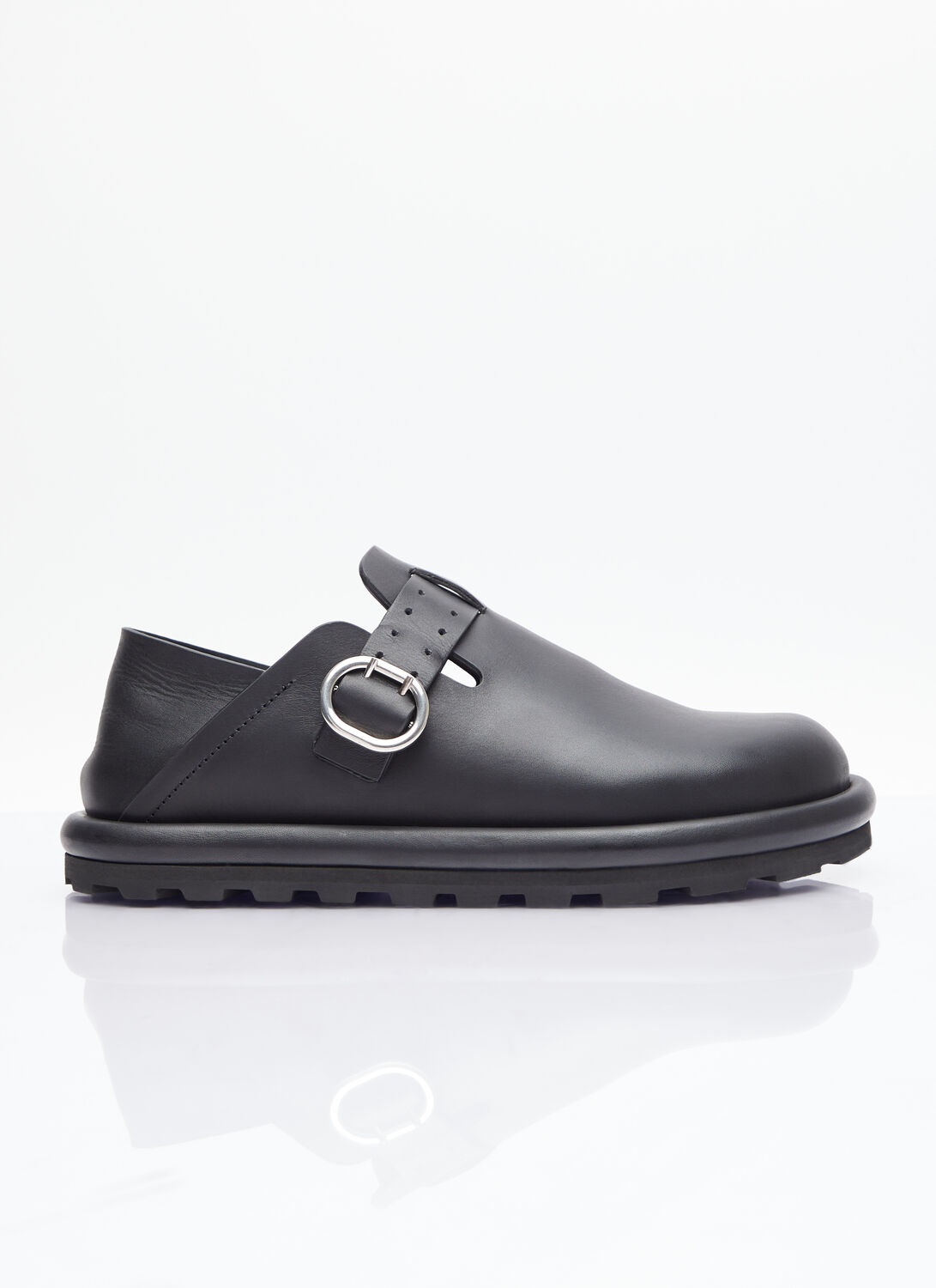 Jil Sander Buckle Leather Shoes In Black