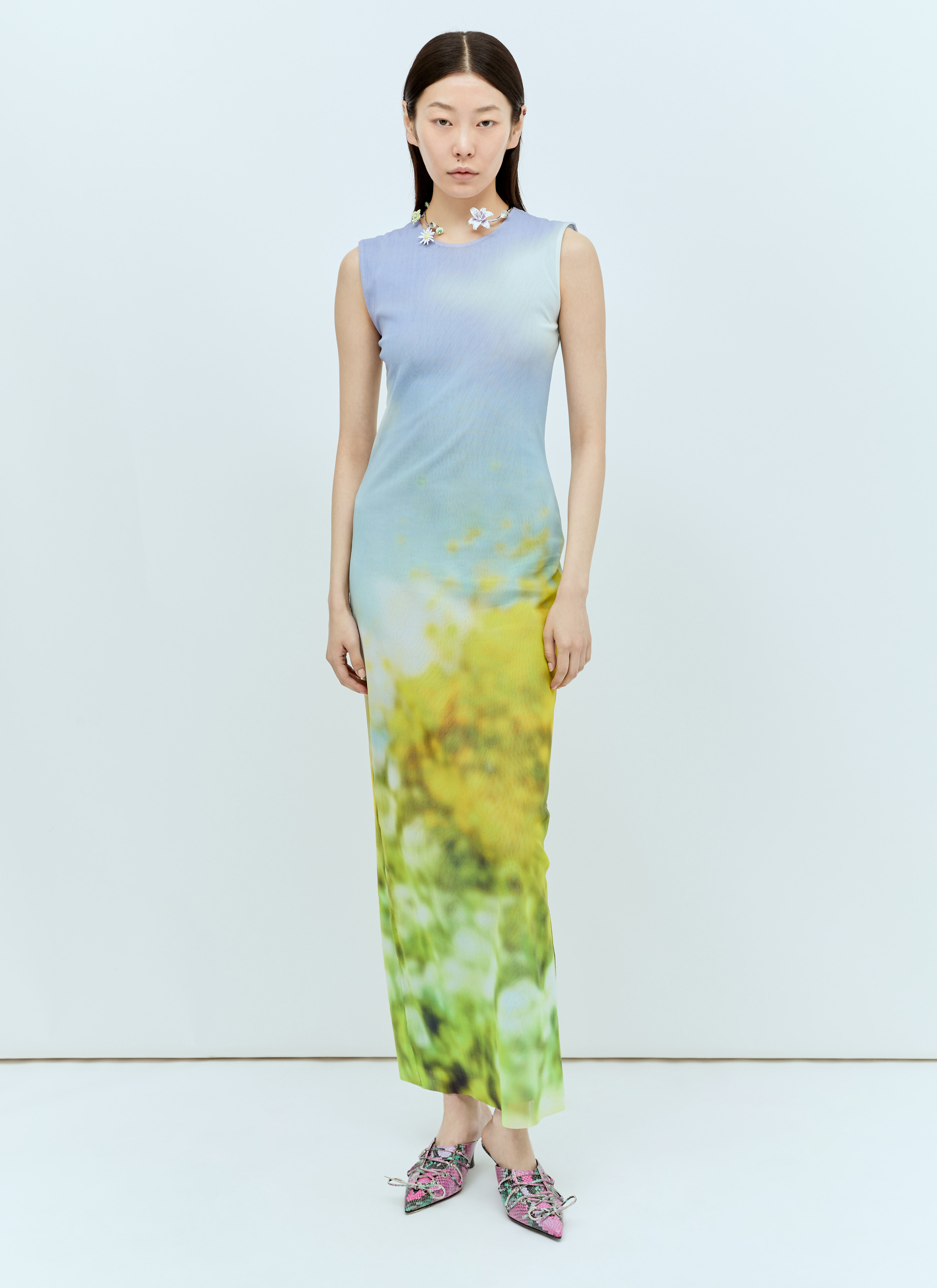 The Row Blurred Print Maxi Dress Beige row0256009