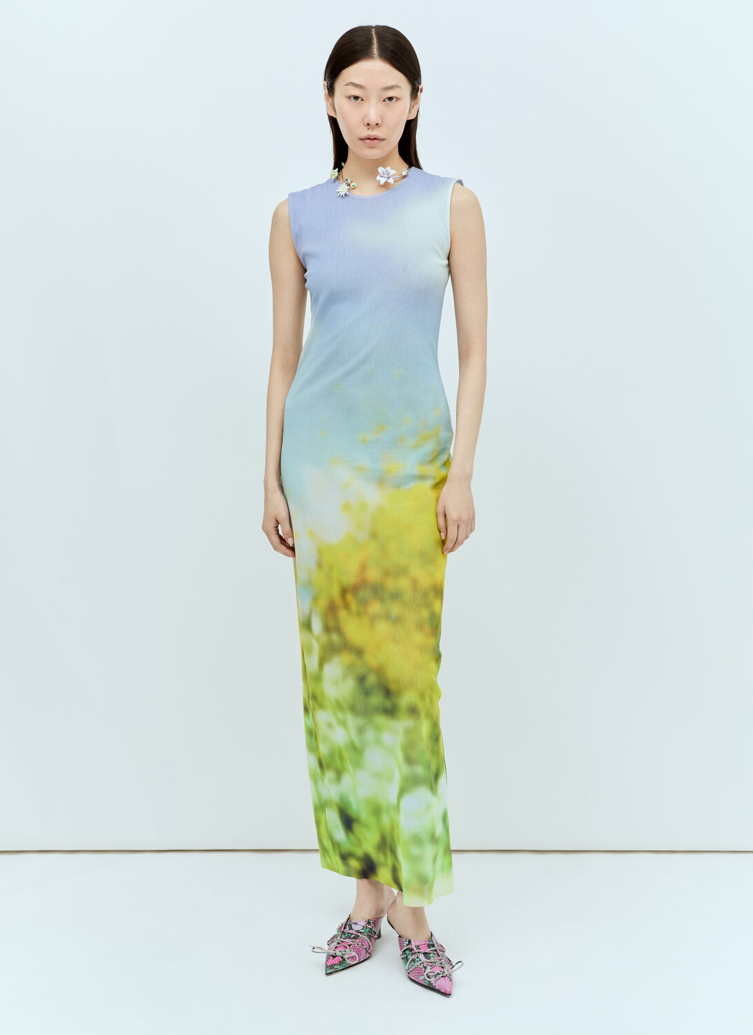 Shop Acne Studios Blurred Print Maxi Dress In Purple