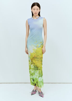 Miu Miu Blurred Print Maxi Dress Brown miu0257007