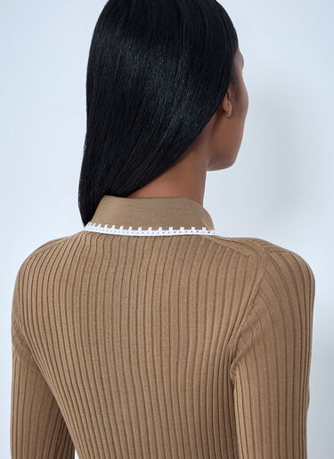 Ribbed Knit Collared Top Moncler Ribbed Knit Collared Top Brown mon0263042