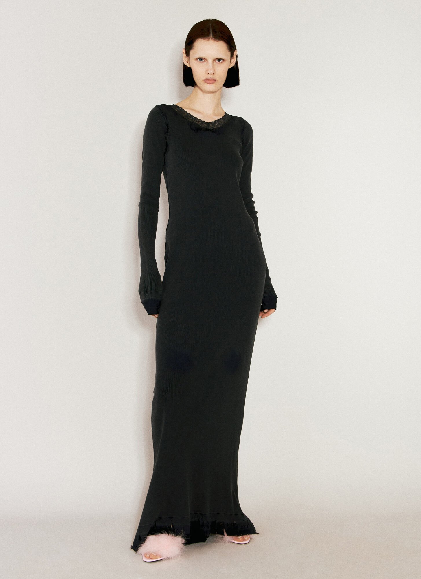 Shop Balenciaga Lingerie Maxi Rib Dress In Black