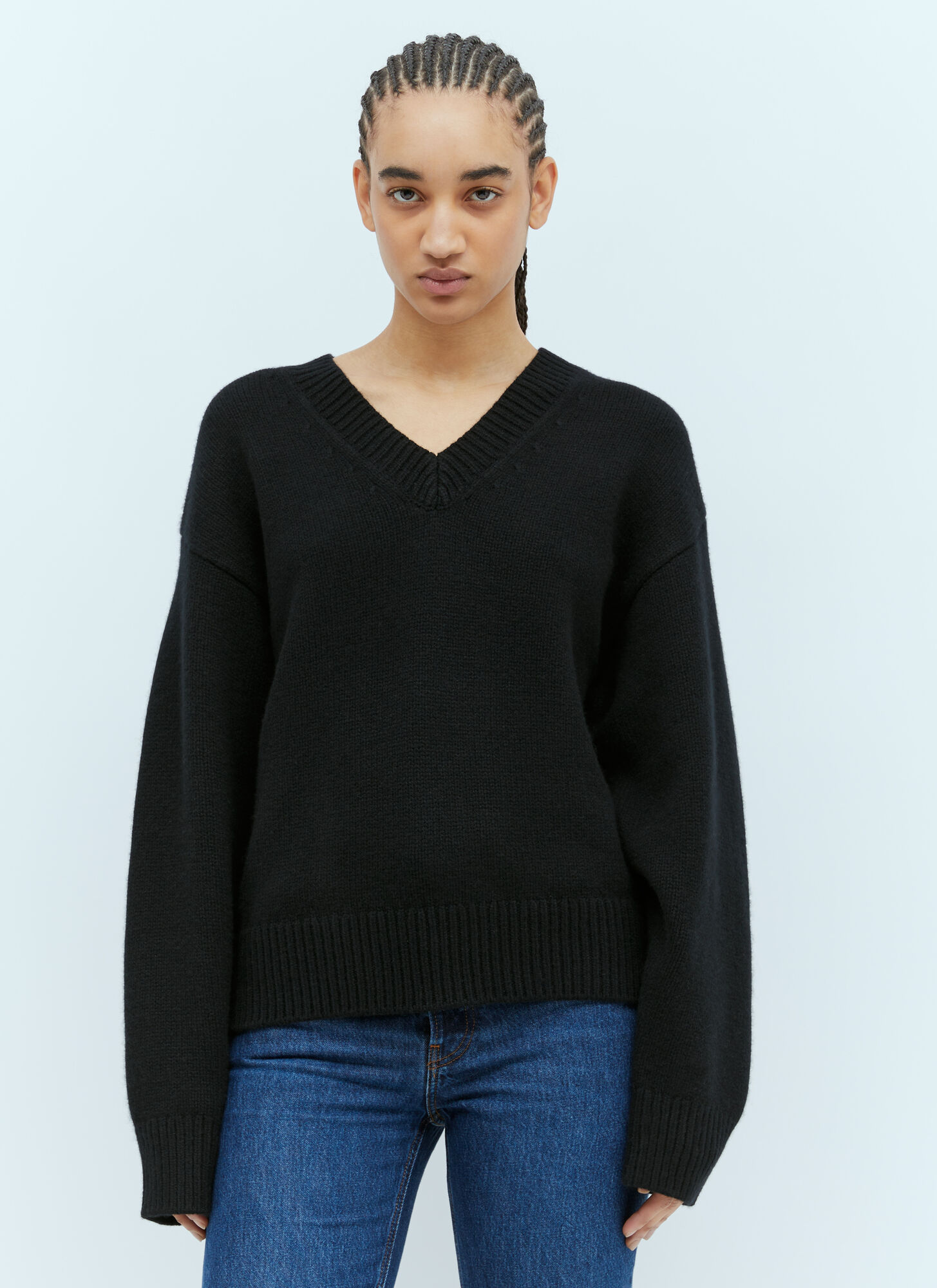 Shop Totême V Neck Wool-cashmere Sweater In Black