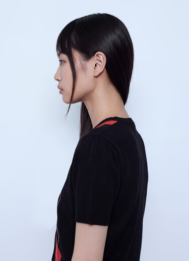 LN-CC® - GANNI: Light Cotton Argyle T-Shirt - Black GANNI Light Cotton Argyle T-Shirt Black gan0265008