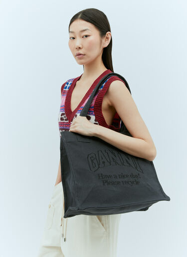 GANNI Large Easy Denim Tote Bag Black gan0255060