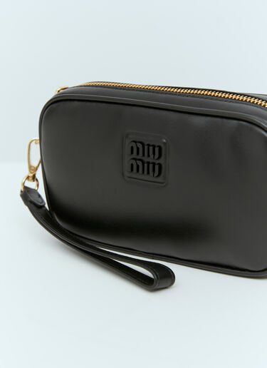 Embossed Logo Leather Pouch Miu Miu Embossed Logo Leather Pouch Black miu0254049
