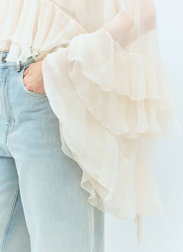 Chloé High-Low Ruffle Top Cream chl0258004