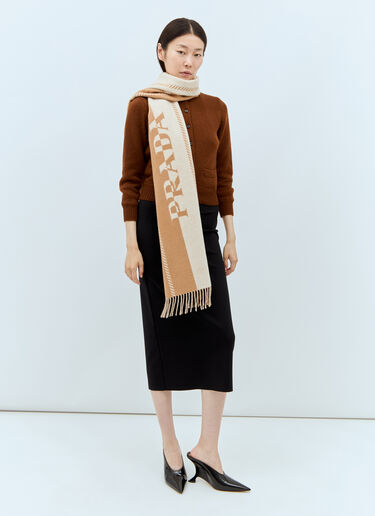 Prada Logo Jacquard Wool Scarf Beige pra0258071