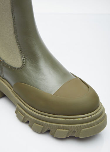 GANNI Cleated Mid Chelsea Boots Green gan0254031