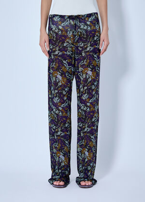 Dries Van Noten Pachas Printed Silk Straight Pants Purple dvn0265006