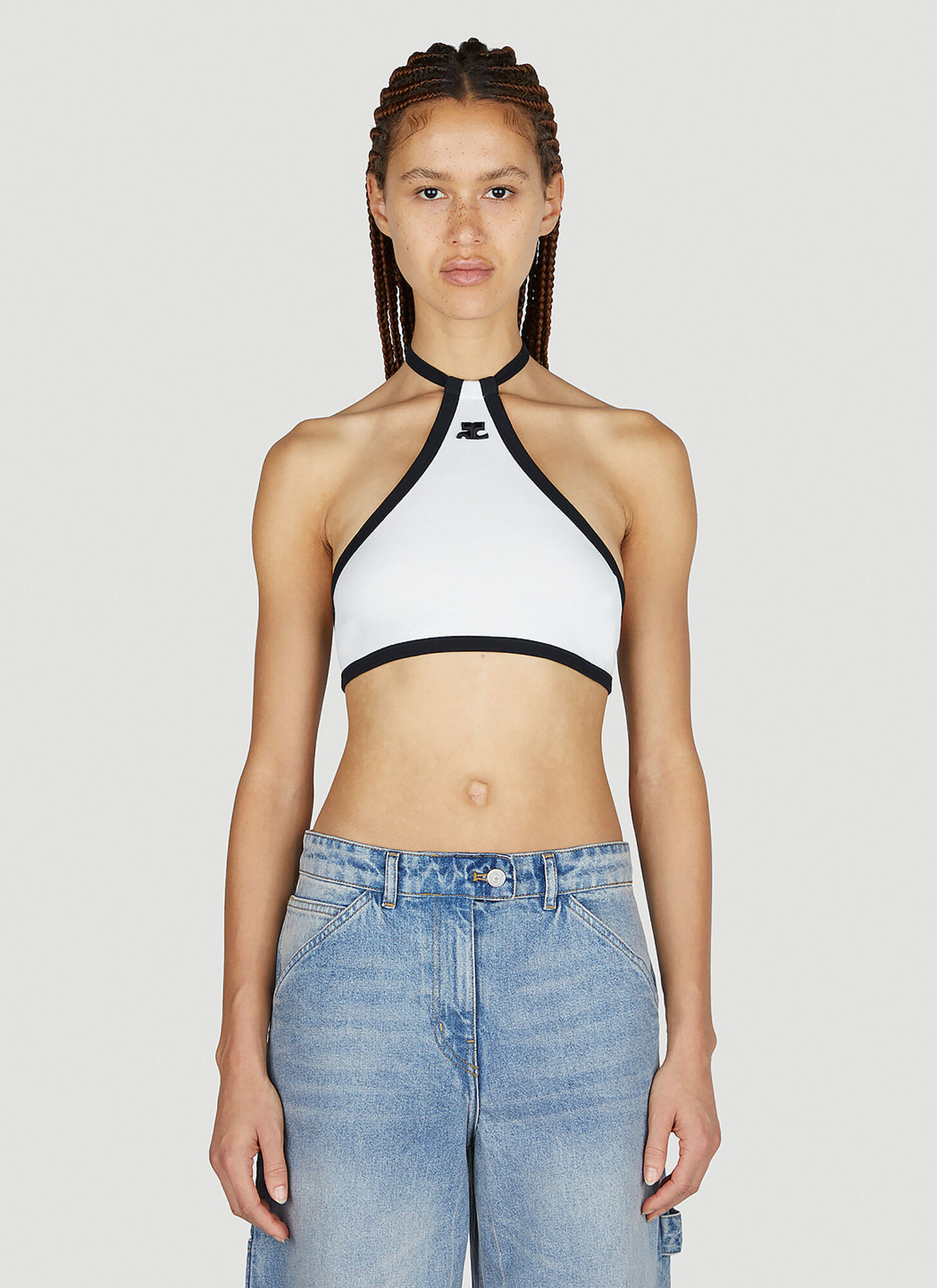 Shop Courrèges Embroidered Logo Halter Top In White