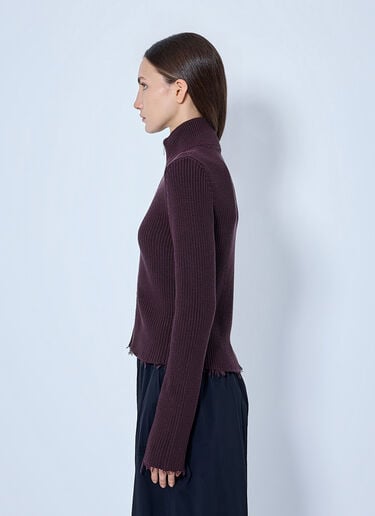 LN-CC® - MM6 Maison Margiela: Ribbed Zip-Up Knit Cardigan - Purple MM6 Maison Margiela Ribbed Zip-Up Knit Cardigan Purple mmm0265001