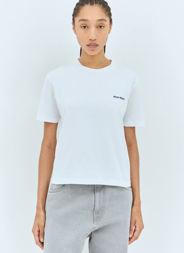 Miu Miu Logo Embroidery T-Shirt White miu0258072