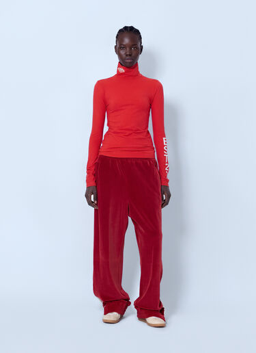 LN-CC® - Lacoste: Runway High Neck Printed Stretch T-shirt - Red Lacoste Runway High Neck Printed Stretch T-shirt Red lac0266002