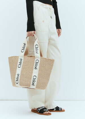 Chloé Large Woody Basket Tote Beige chl0255058