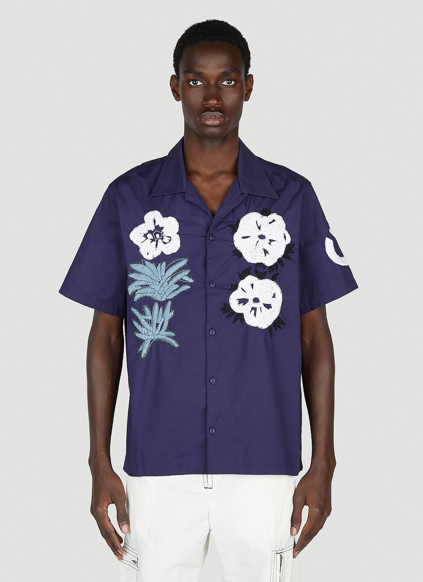 Noma T.d. Flower & Cactus Embroidered Shirt In Dark Blue