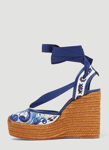 Dolce & Gabbana Majolica 印花坡跟麻底鞋 蓝 dol0249075