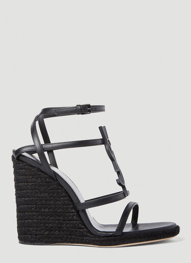 Saint Laurent Cassandra Espadrille Wedges Black sla0250079
