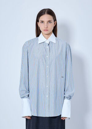 Prada Striped Poplin Long-Sleeved Shirt Blue pra0266031
