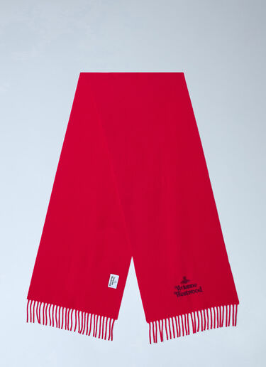 LN-CC® - Vivienne Westwood: Logo Embroidered Wool Scarf - Red Vivienne Westwood Logo Embroidered Wool Scarf Red vvw0366069