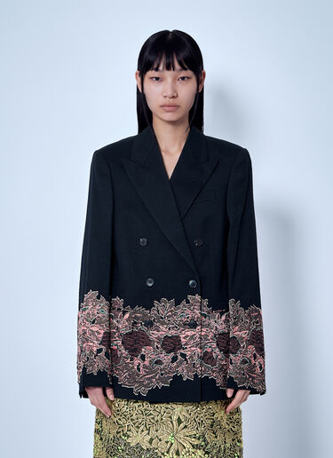 LN-CC® - Dries Van Noten: Embroidered Double-Breasted Blazer - Black Dries Van Noten Embroidered Double-Breasted Blazer Black dvn0266019