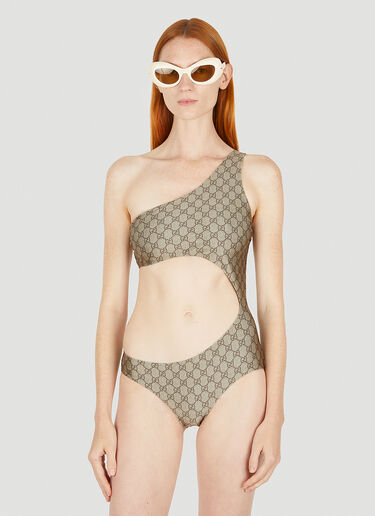 Gucci GG Asymmetric Cut-Out Swimsuit Beige guc0250083