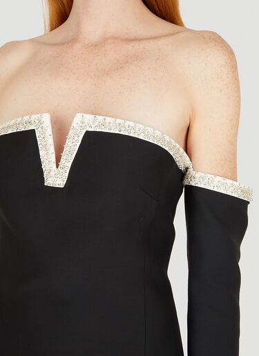 Valentino Embroidered Off-The-Shoulder Mini Dress Black val0249008
