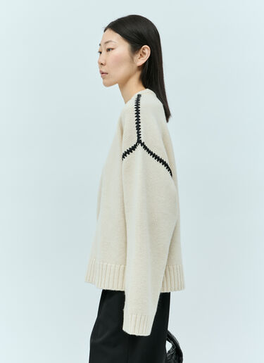 TOTEME Embroidered Wool Cashmere Knit Sweater Cream tot0255030