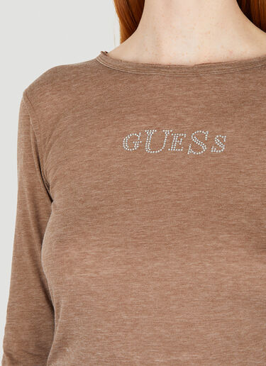 Guess USA Logo Long Sleeve T-Shirt Brown gue0250015