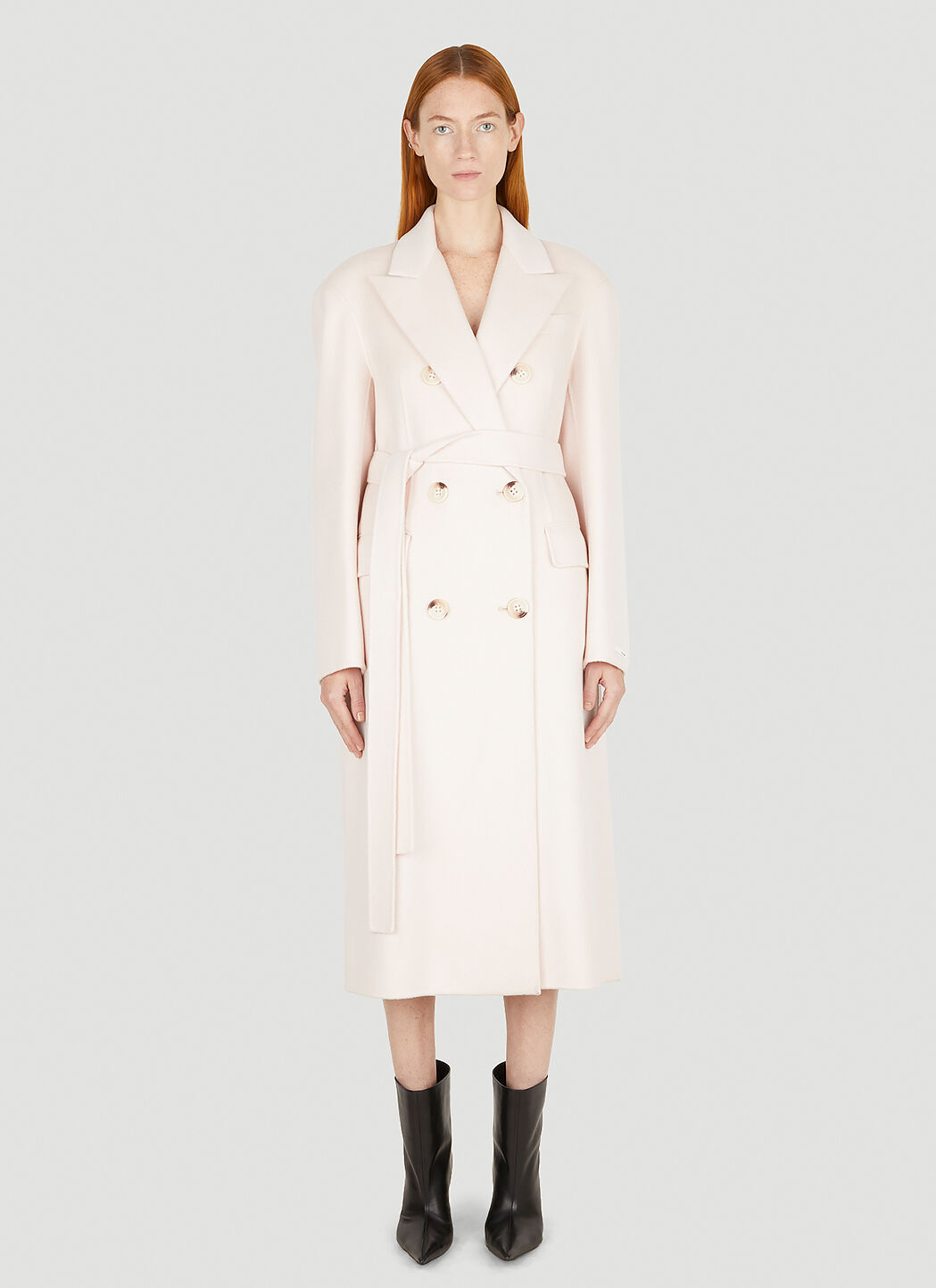 Issey Miyake Belted Double Breasted Coat White ism0254005