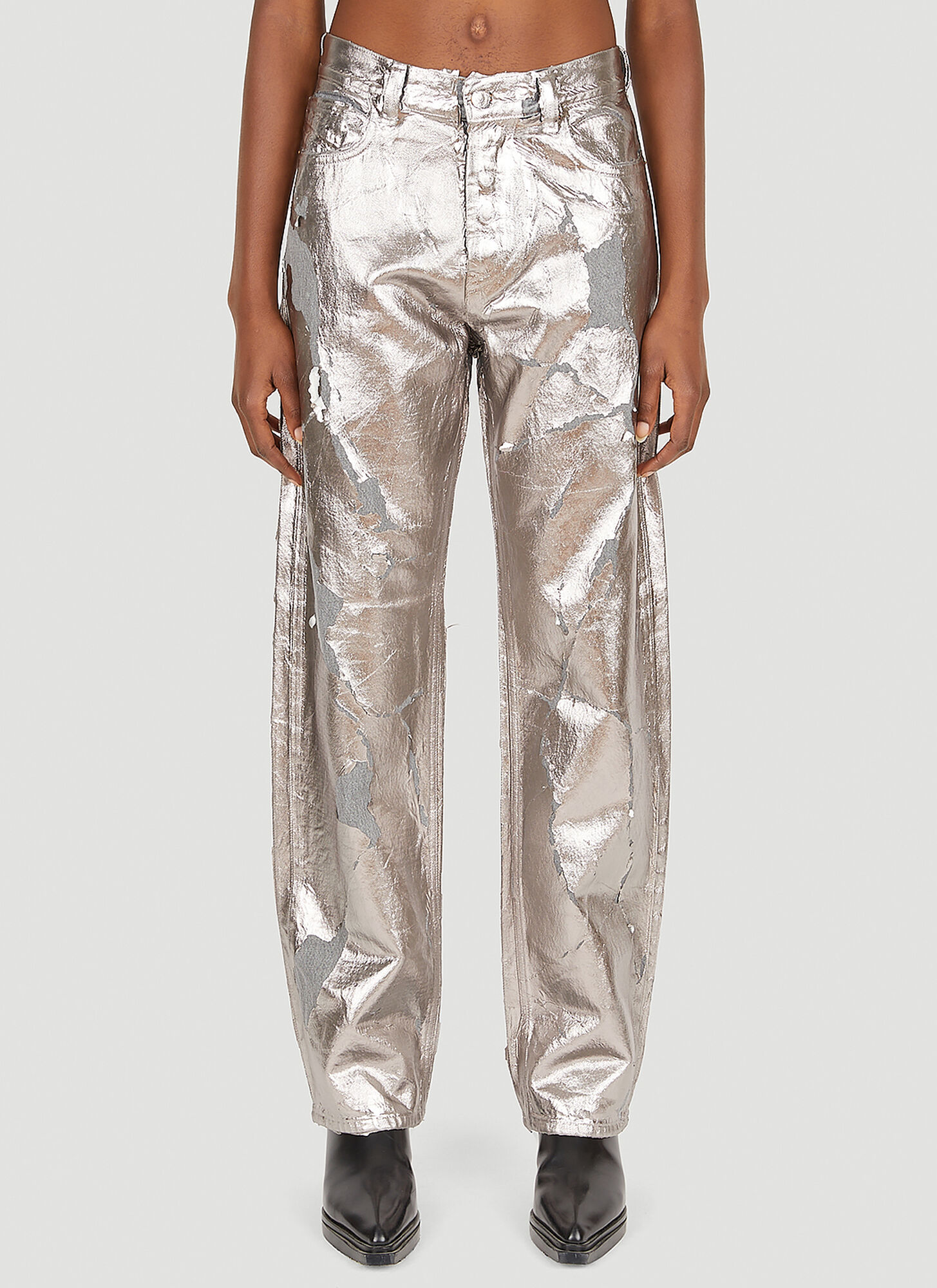Diesel Metallic-effect Distressed Jeans In Silver