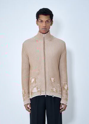 MM6 Maison Margiela Distressed Ribbed High-Neck Sweater Brown mmm0163011