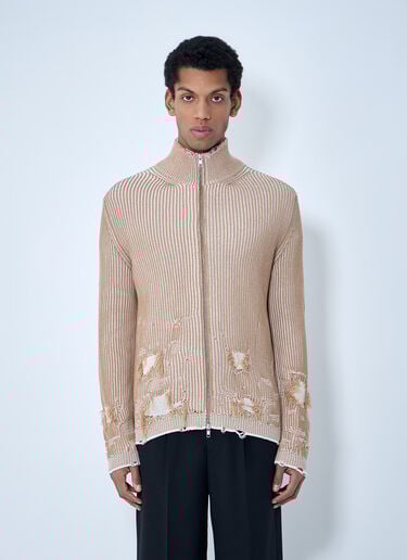 MM6 Maison Margiela Distressed Ribbed High-Neck Sweater Brown mmm0163011