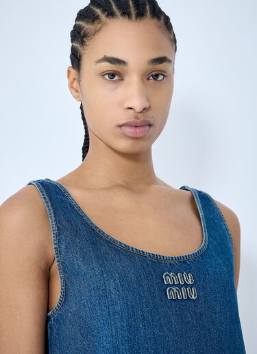 Miu Miu Logo Motif Denim Dress Blue miu0260012