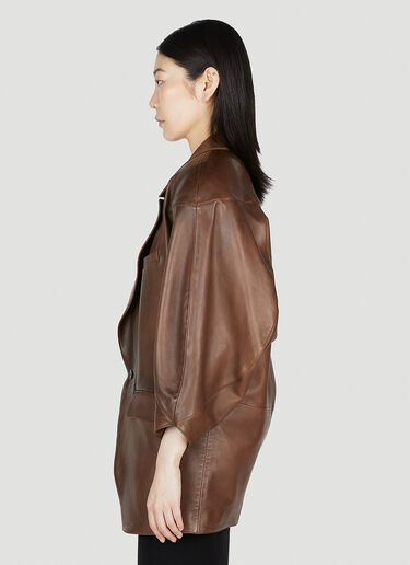 Saint Laurent Oversized Leather Blazer Brown sla0253039